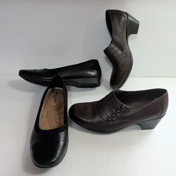 (2) Pair of Clarks,Bendables Women Brown Leather Slip 7M, Black Unstructured 7.5 - Picture 1 of 16